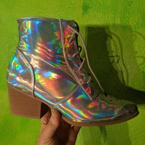 Holographic silver star and moon boots